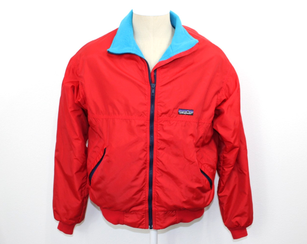 Vintage Patagonia Bomber Jacket Size M Red Full Zip Teal Fleece Lined 90s